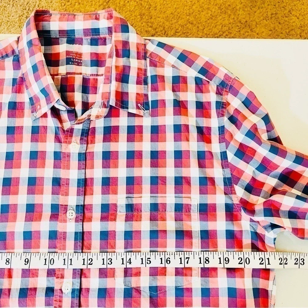 J. Crew Light Weight Slim Fit Plaid Button Down Shirt Men Size Large Blue/Red
